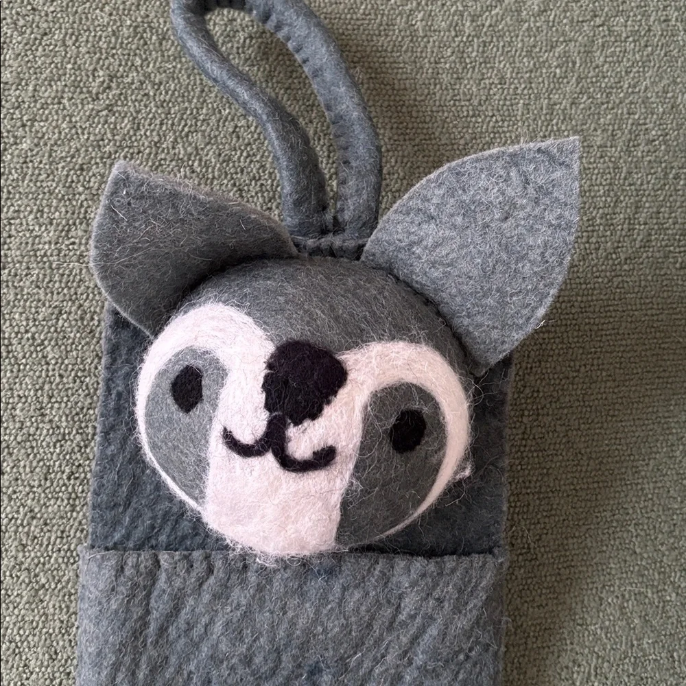 Anthropologie Raccoon Wool Felt Holiday Stocking